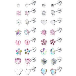 16 Pairs Hypoallergenic Earrings Flat Stud Cartilage Screwback Earrings for Wome